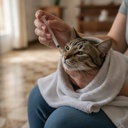 Cómo dar un medicamento líquido al gato con jeringa dosificadora