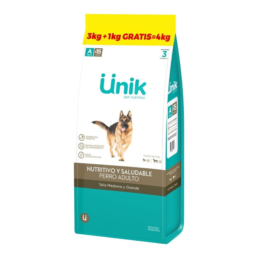 [UNIK034] Unik Perro Adulto Talla Mediano/Grande X 3+1Kg
